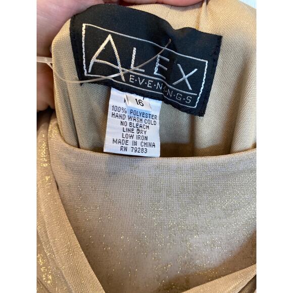 Goddess Gold Metallic Alex Evenings Maxi Formal Gala Gown Dress 16 - Picture 3 of 9